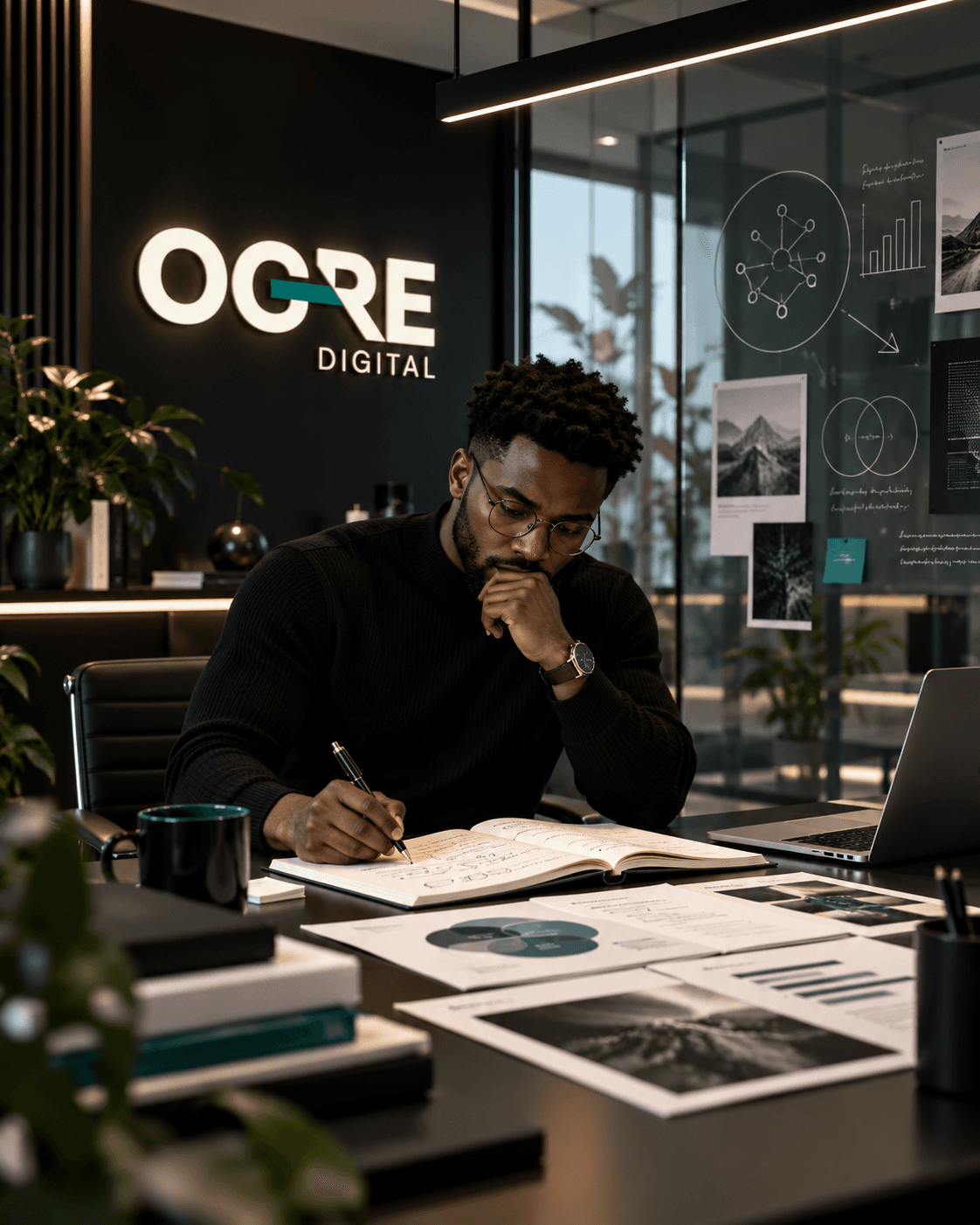 OGRE Digital strategy team in a collaborative business discovery and diagnostic session with authentic natural lighting